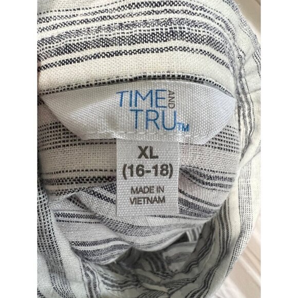 Time And Tru Buttom Down Shirt Dress Linen Blend Beachy Resort Boho Lagenlook - Picture 2 of 9